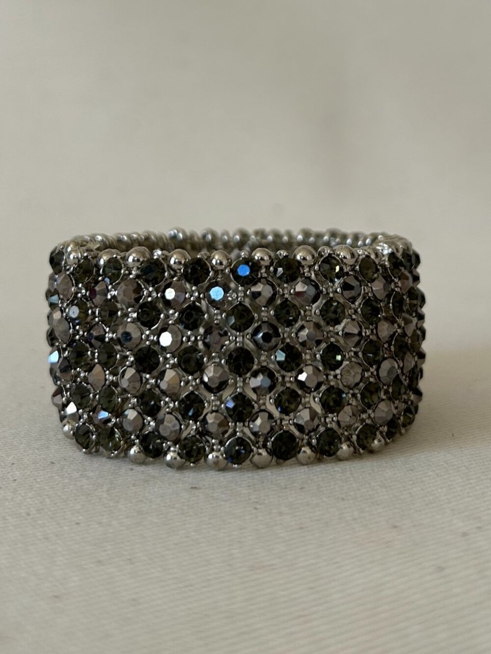 Cookie Lee Vintage Black Crystal Multi-Row Stretch Bracelet
